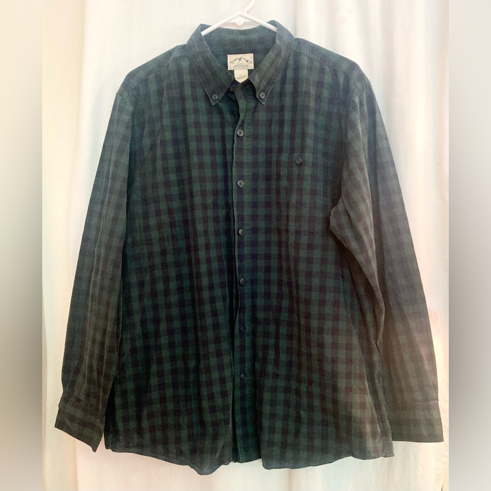 Blue Mountain Green & Black Plaid Cotton Button-Down Shirt Size L
